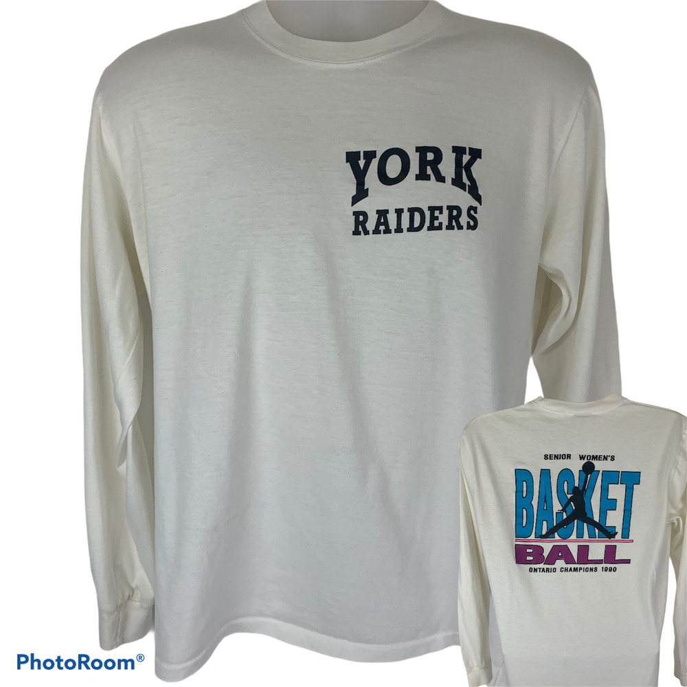 Vintage 90s York Raiders Basketball T Shirt Ontario White Tee Womens XL X-Large